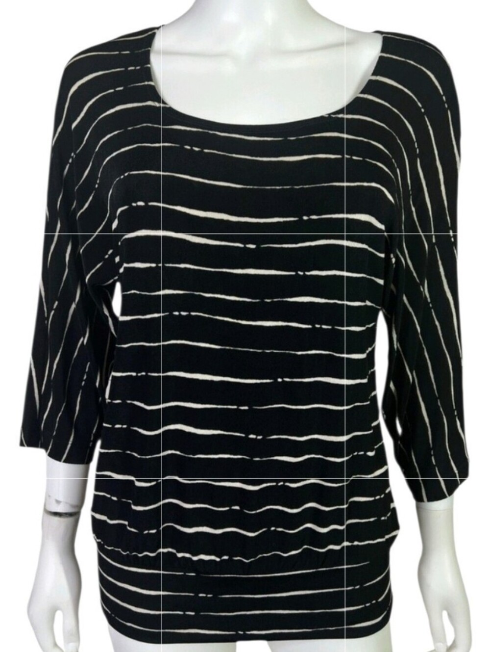 Chico's Travellers Black & White Striped Boatneck Top XL(1) Polyester Mint